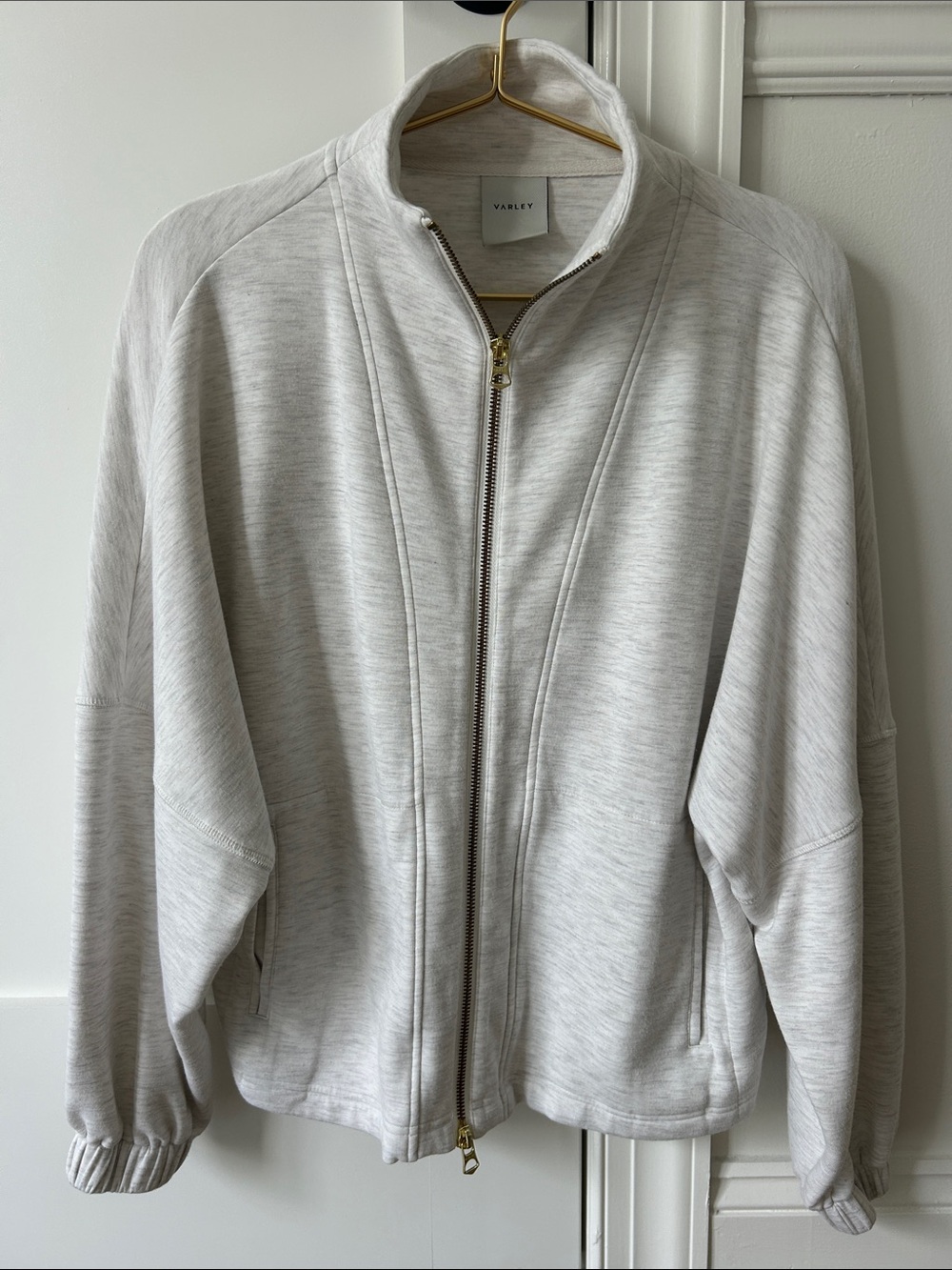 Varley Heather Light Gray Zip Bomber Jacket
